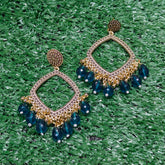 GOLDEN COLOR SQUARE RESIN EARRINGS (JHUMKHA) BASE (WITH BOTTLE GREEN BEADS)